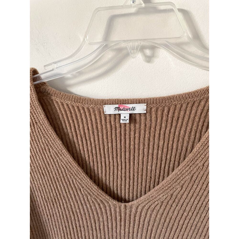 Madewell Wool Blend Long Sleeve V-Neck Sweater Mini Dress Tan Size Medium - Picture 5 of 7